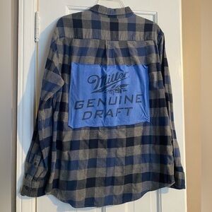 Upcycled Miller beer flannel shirt